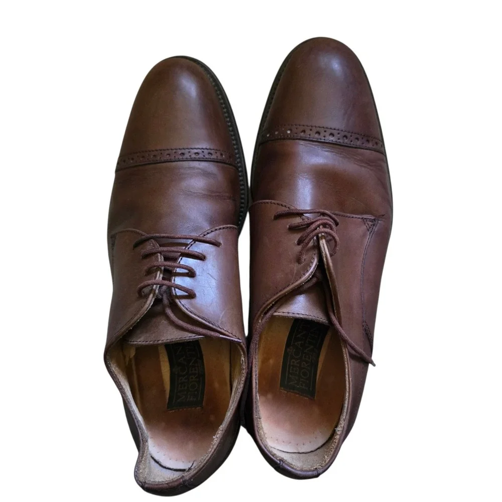 Mercanti Fiorentini Brown Size 8.5 M Cap Toe Oxford Dress Shoes 7721 Italian